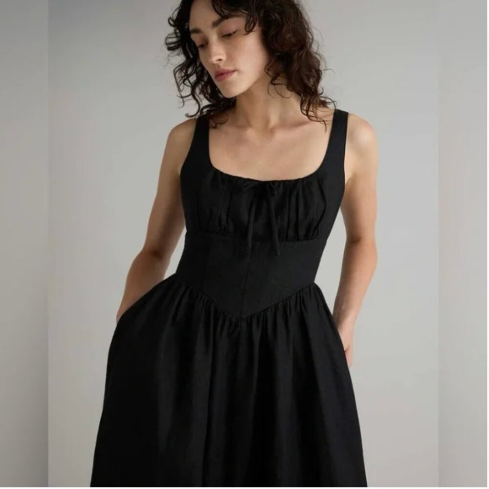 NWT Quince Women 100% European Linen Corset Midi Dress